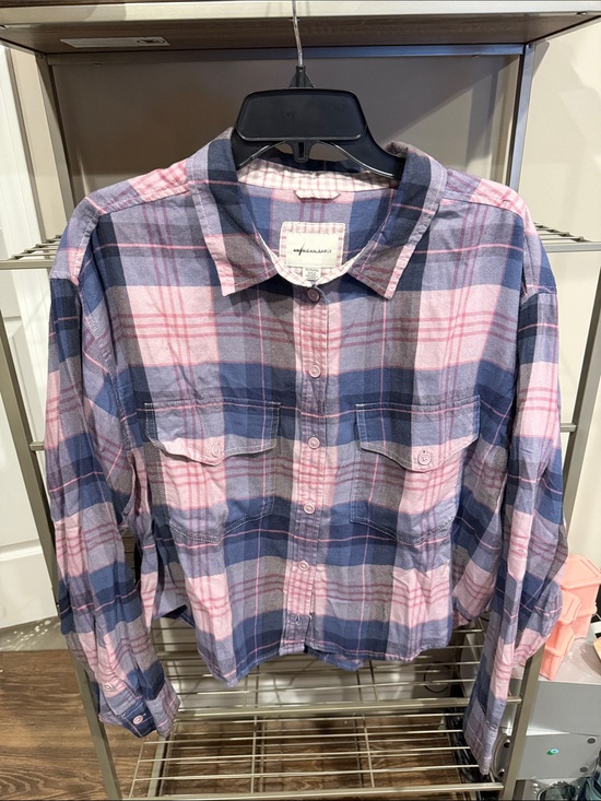 American Eagle Outfitters Tops - American Eagle Outfitters Blue and Purple Plaid Button-Down Shirt
